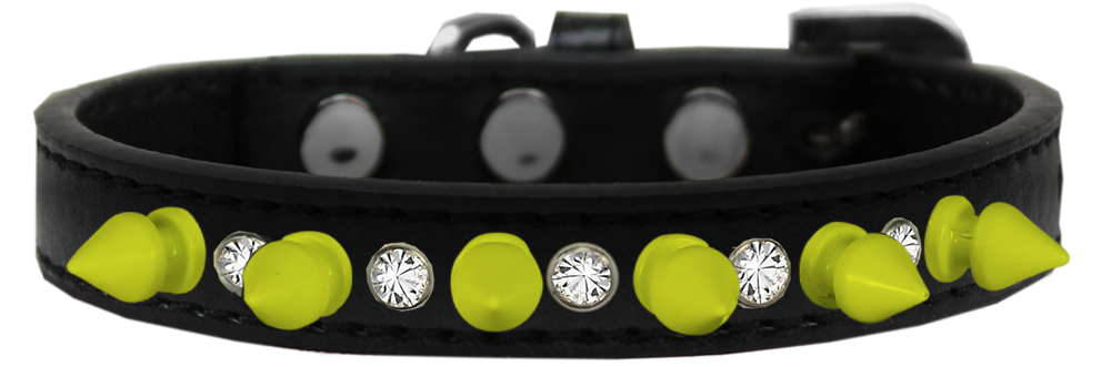 Crystal and Neon Yellow Spikes Dog Collar Black Size 14